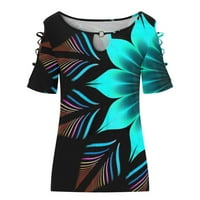 Žene Ležerne prilike za majicu Summer Fashion Square Crt Majice Swing Hem bluza Vježba kratkih rukava