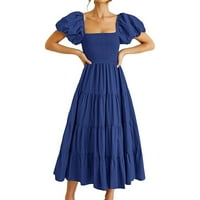 Ženska klasična plava i ovratnik dugih rukava traper haljina retro haljina kratka haljina maxi haljina