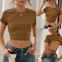Cyzz Celler ženska ljetna moda casual tisak V izrez čipkaste tanka majica Top Khaki M