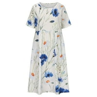 Žene oblače Ljetna nabora mini boho haljina slatka rukava s rukavima s rukavima, haljina s okruglim