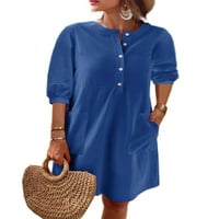 Ženske vrhove bluza Žene kratki rukav Ležerne prilike pune boje Henley majice Plava 2xl