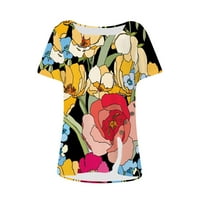 Ženska ljetna majica casual okrugli vrhovi vrata kratki rukav jedno rame Print Fashion Tee bluza xl