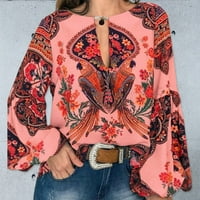 Ženski kardigan zvona u trendy cvjetni vrhovi za kuglice za bluzu s rukavima Otvoreni prednji gumb Pokrijte