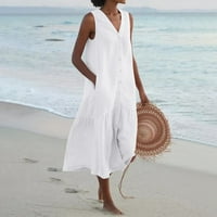 Ženske ljetne modne haljine plaža labava haljina bez rukava sa džepovima