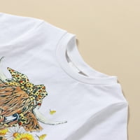 Žene vrhovi ljetne majice Slatka nabrana majica okrugli vrat kratkih rukava s kratkim rukavima niz žutu