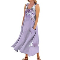 Viikei Womens Plus sizene haljine bez rukava Ženska modna ljetna ljeta Solid Color V izrez za zabavu