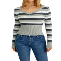 Pulover džemperi za žene, ženski slatki pad boja blok prugasti džemperi lagani udobni džemperi s rukavima